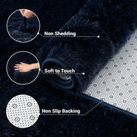 Garvee Fluffy & Sheepskin Pure Navy Blue 3x5 Faux Fur Rug, Non-Shedding Anti-Slip Plush for Kids Playroom Classroom Dining Room