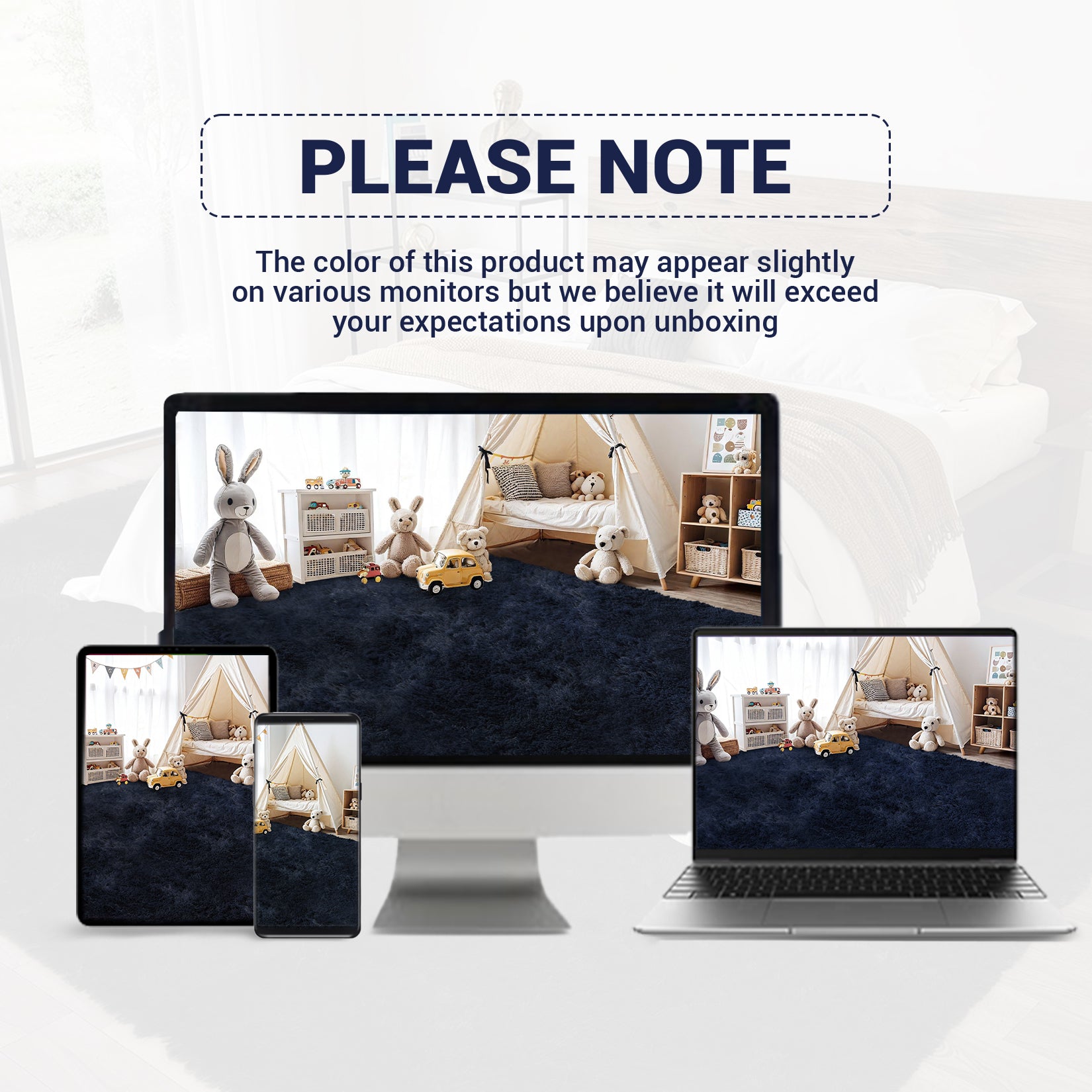 Garvee Fluffy & Sheepskin Pure Navy Blue 2x6 Faux Fur Rug, Non-Shedding Anti-Slip Plush for Kids Playroom Classroom Dining