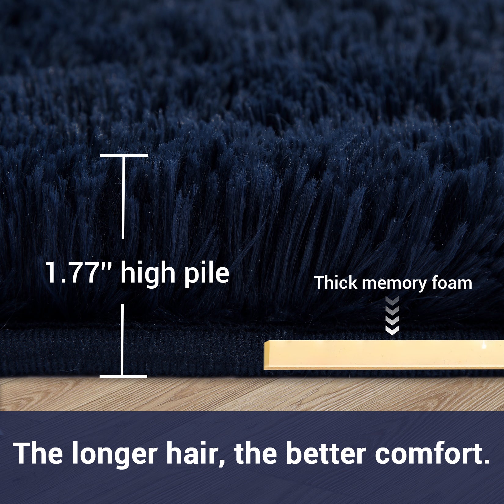 Garvee Fluffy & Sheepskin Pure Navy Blue 9x12 Shaggy Rug, Non-Shedding Soft Non-Slip Tie Dyed for Living Room Nursery