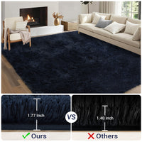 Garvee Fluffy & Sheepskin Pure Navy Blue 9x12 Shaggy Rug, Non-Shedding Soft Non-Slip Tie Dyed for Living Room Nursery