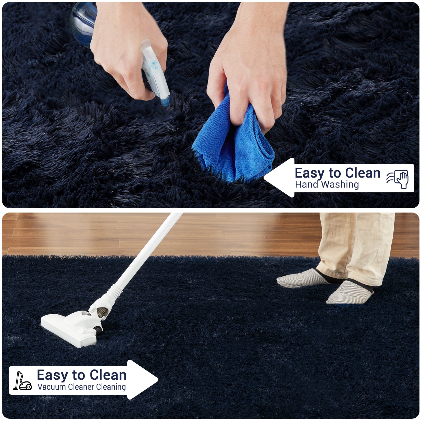 Garvee Fluffy & Sheepskin Pure Navy Blue 9x12 Shaggy Rug, Non-Shedding Soft Non-Slip Tie Dyed for Living Room Nursery