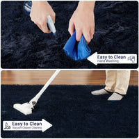 Garvee Fluffy & Sheepskin Pure Navy Blue 9x12 Shaggy Rug, Non-Shedding Soft Non-Slip Tie Dyed for Living Room Nursery