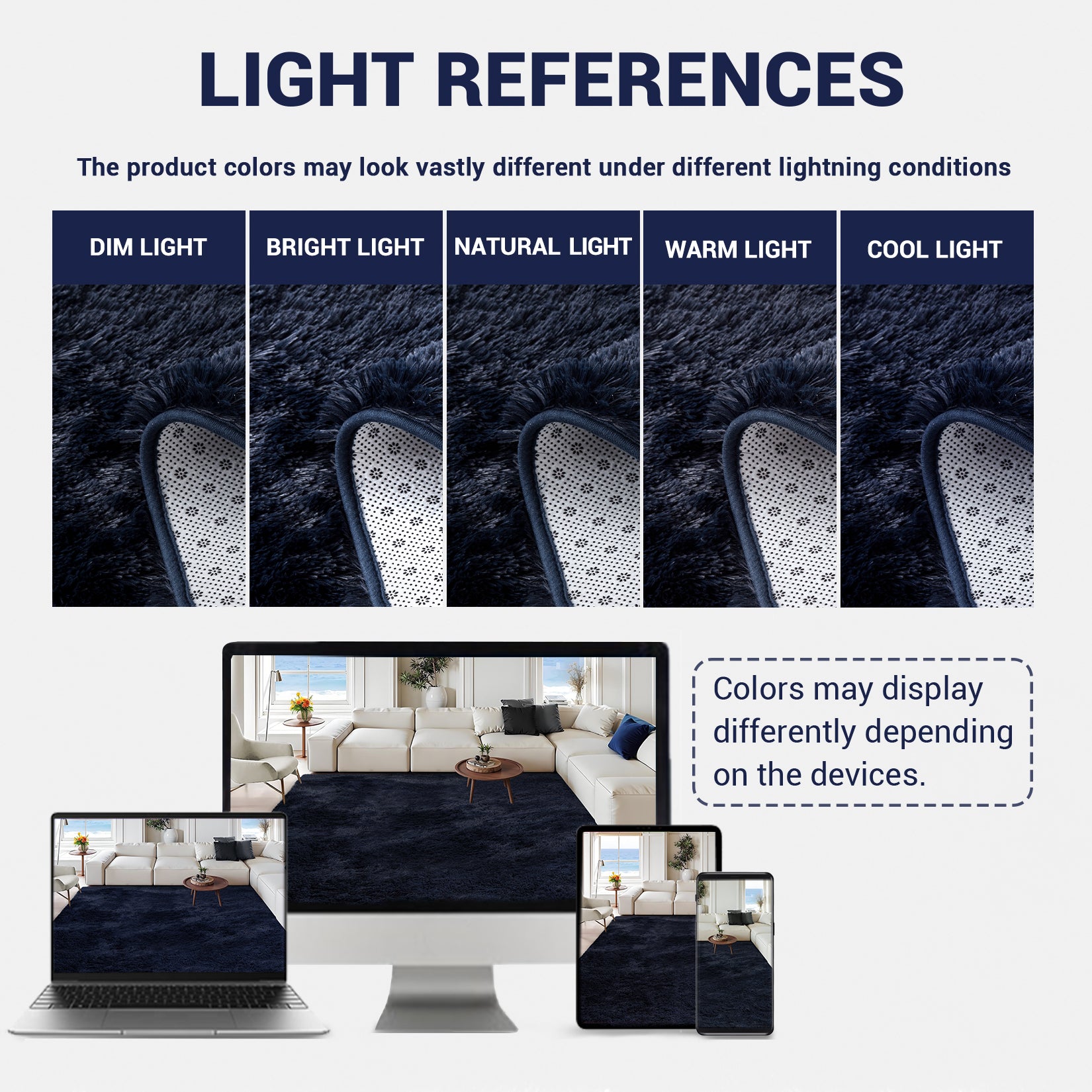 Garvee Fluffy & Sheepskin Pure Navy Blue 3x5 Faux Fur Rug, Non-Shedding Anti-Slip Plush for Kids Playroom Classroom Dining Room