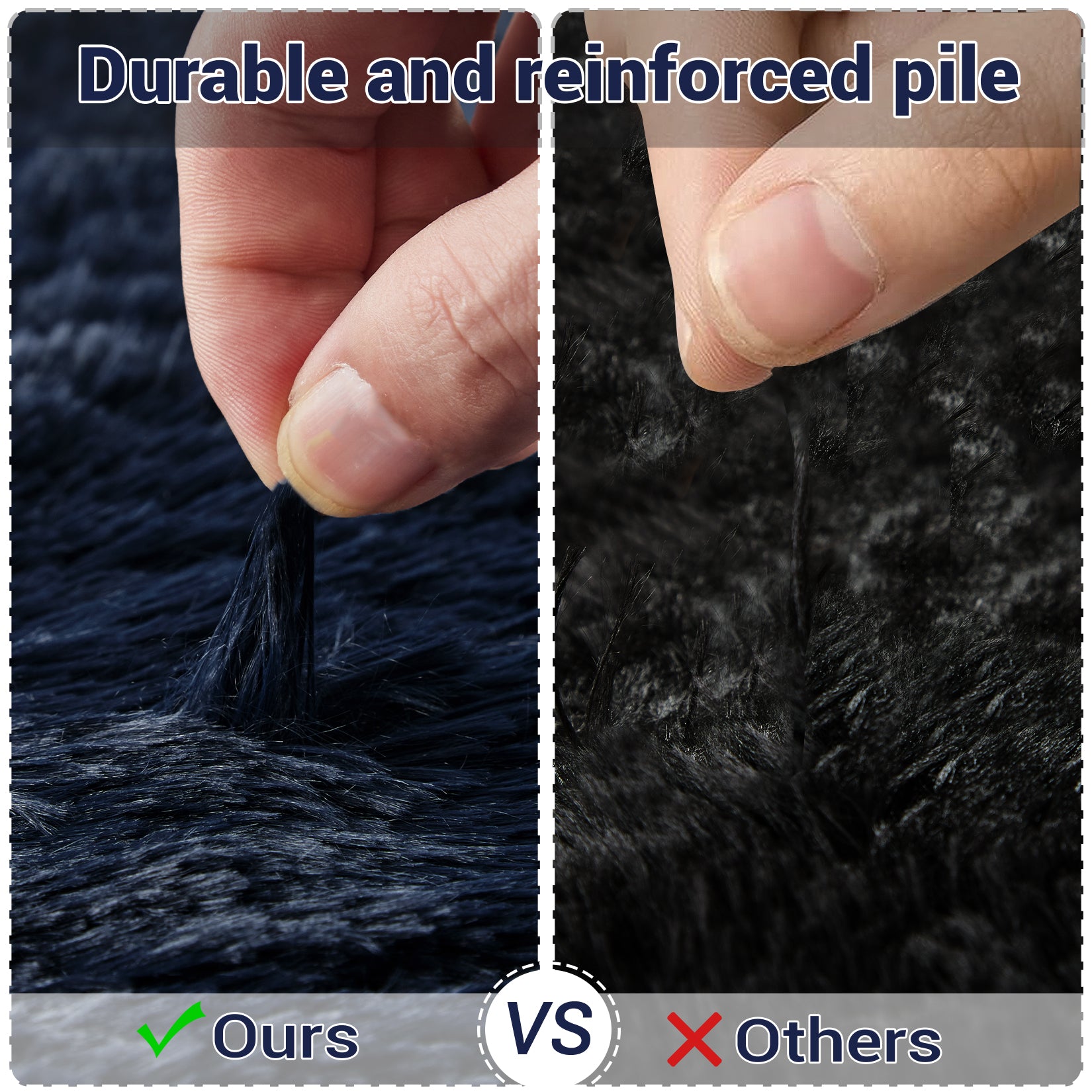 Garvee Fluffy & Sheepskin Pure Navy Blue 2x6 Faux Fur Rug, Non-Shedding Anti-Slip Plush for Kids Playroom Classroom Dining