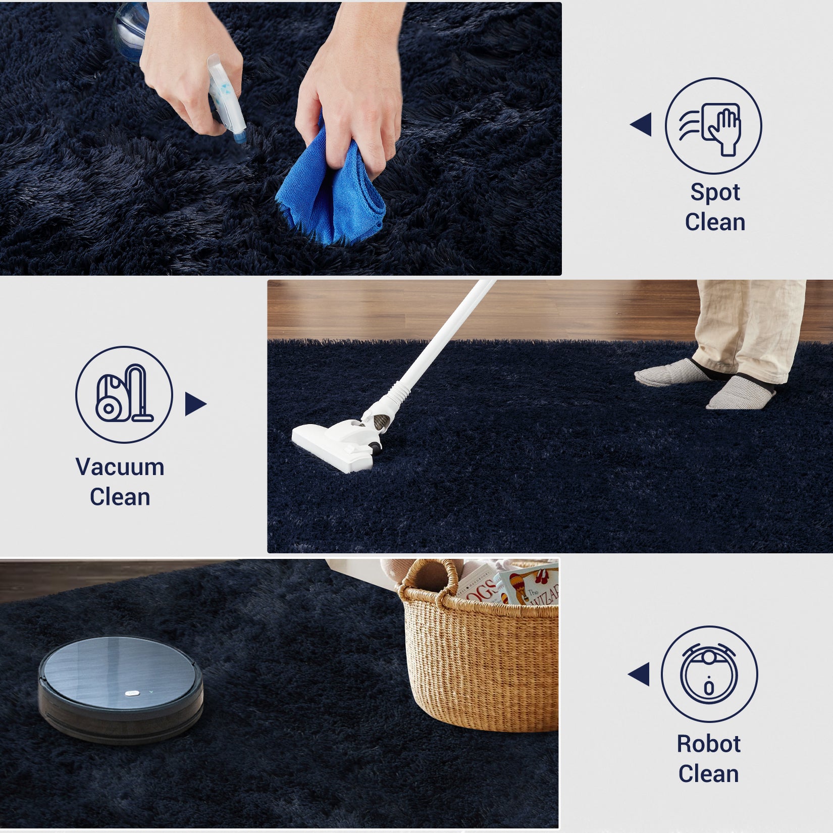 Garvee Fluffy & Sheepskin Pure Navy Blue 3x5 Faux Fur Rug, Non-Shedding Anti-Slip Plush for Kids Playroom Classroom Dining Room