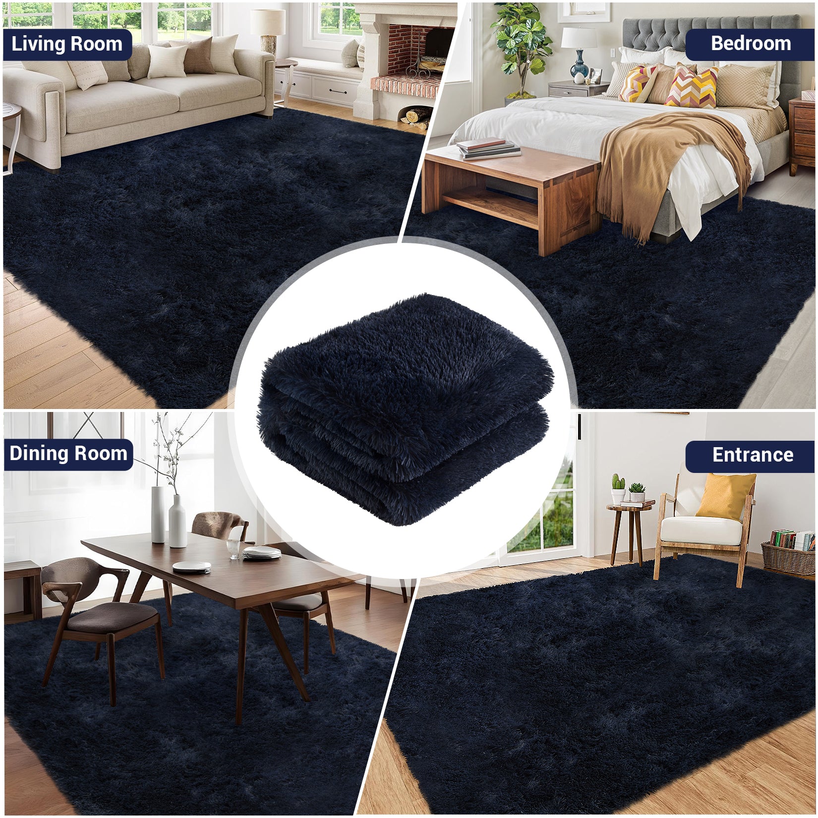 Garvee Fluffy & Sheepskin Pure Navy Blue 2x6 Faux Fur Rug, Non-Shedding Anti-Slip Plush for Kids Playroom Classroom Dining