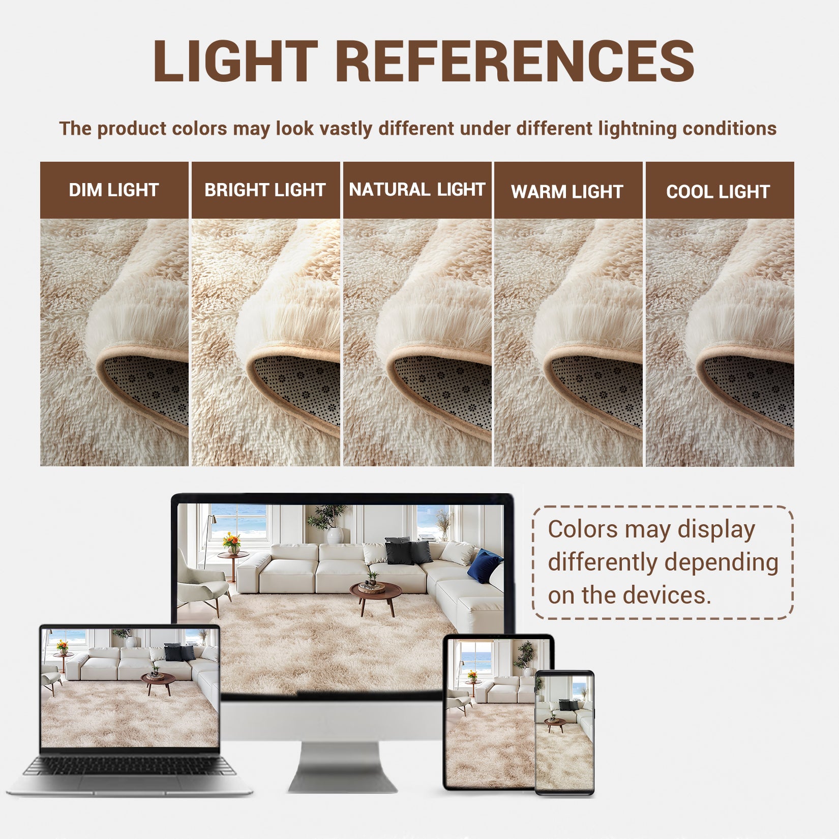 Garvee Fluffy & Sheepskin Light Coffee 8x10 Area Rugs for Bedroom Plush Rug Fuzzy Rug Living Room Rugs Non-Slip Rug for Living Room Bedroom Dining Room Office