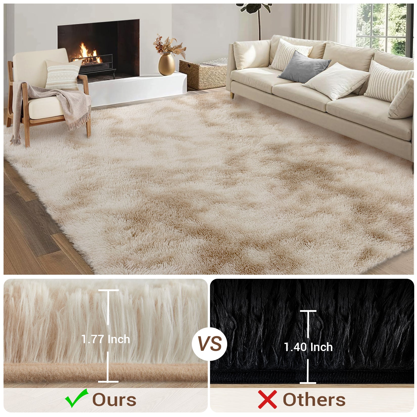 Garvee Fluffy & Sheepskin Light Coffee 8x10 Area Rugs for Bedroom Plush Rug Fuzzy Rug Living Room Rugs Non-Slip Rug for Living Room Bedroom Dining Room Office