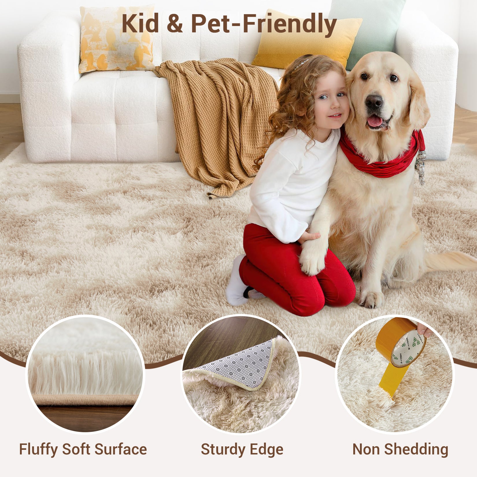 Garvee Fluffy & Sheepskin Light Coffee 8x10 Area Rugs for Bedroom Plush Rug Fuzzy Rug Living Room Rugs Non-Slip Rug for Living Room Bedroom Dining Room Office