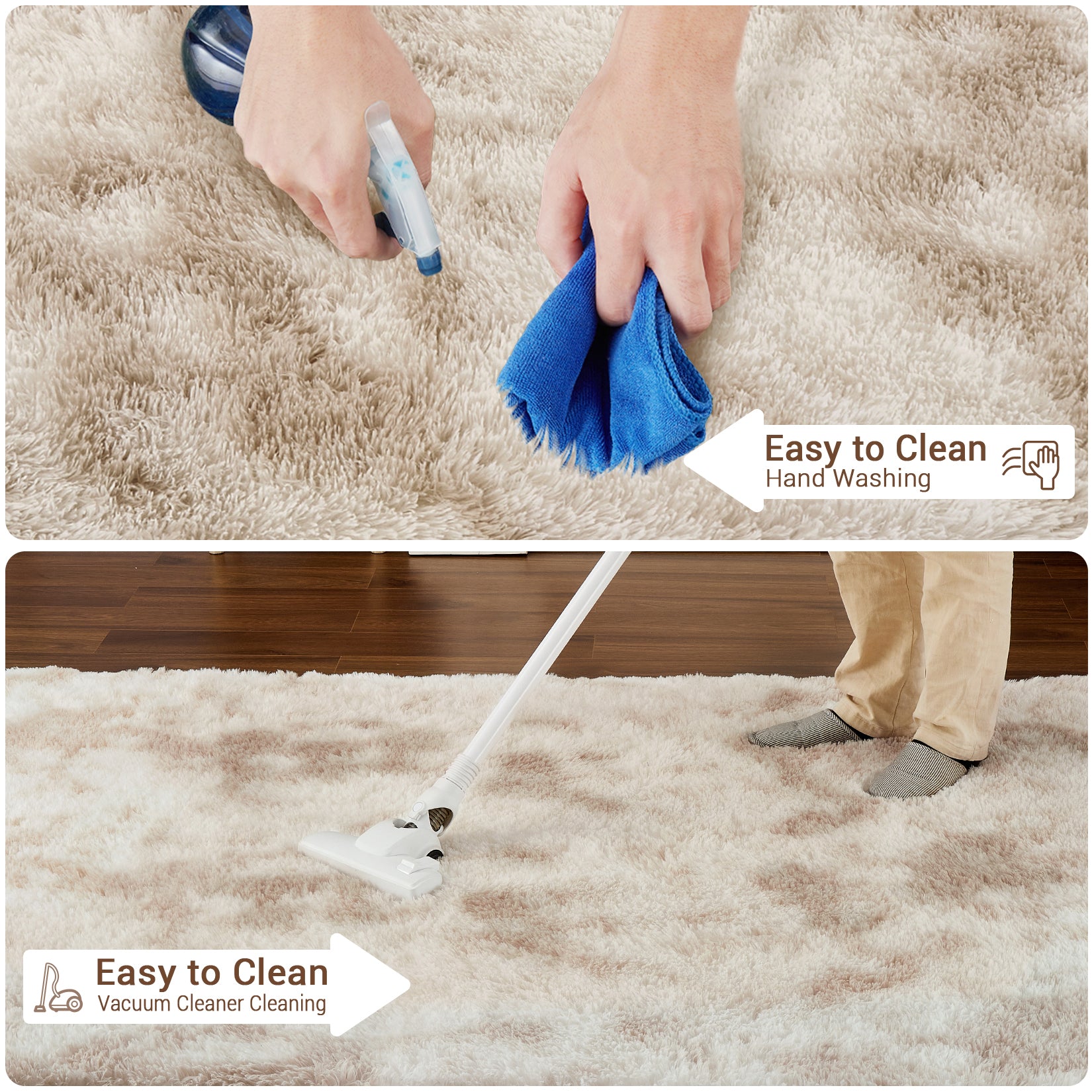 Garvee Fluffy & Sheepskin Light Coffee 8x10 Area Rugs for Bedroom Plush Rug Fuzzy Rug Living Room Rugs Non-Slip Rug for Living Room Bedroom Dining Room Office