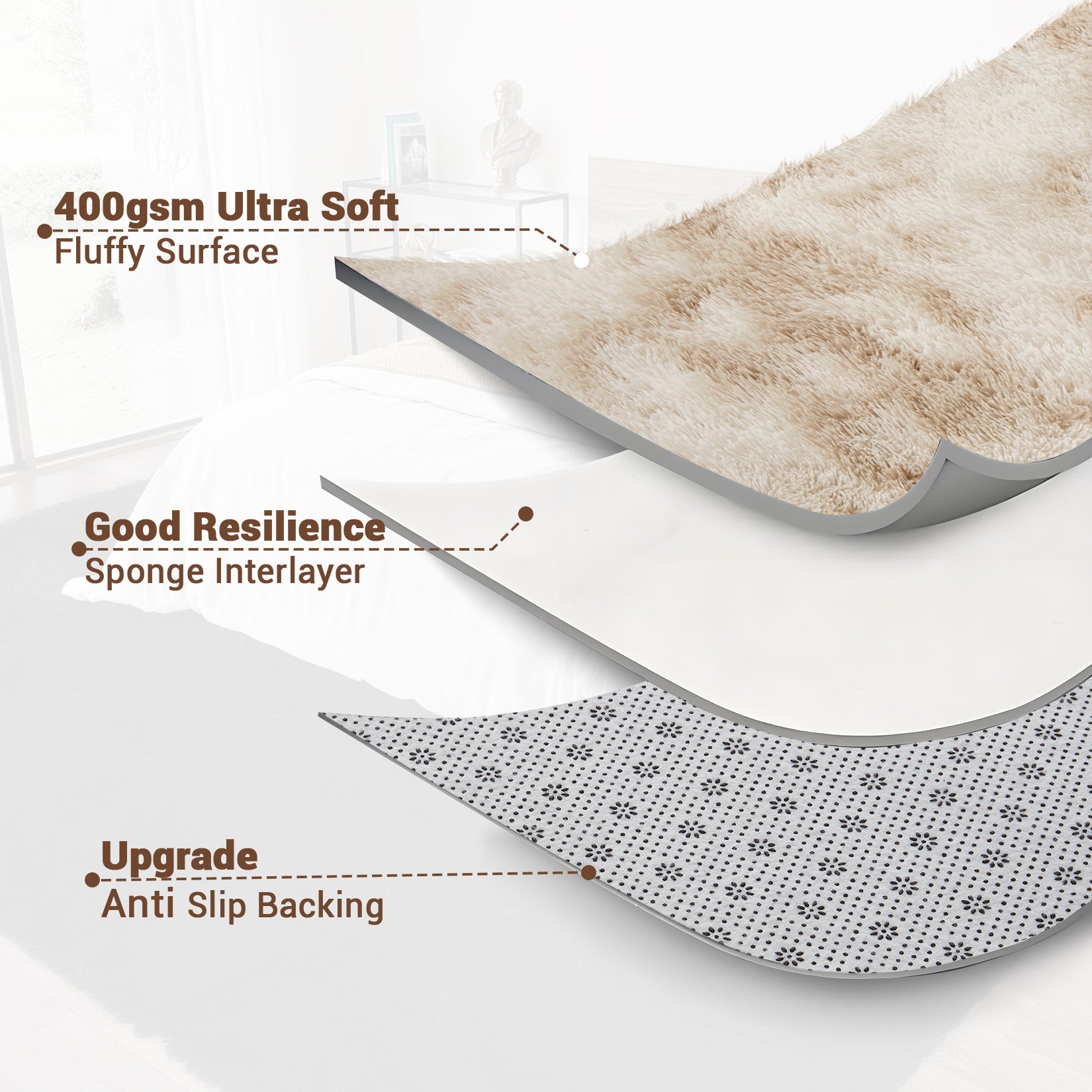 Garvee Fluffy & Sheepskin Light Coffee 8x10 Area Rugs for Bedroom Plush Rug Fuzzy Rug Living Room Rugs Non-Slip Rug for Living Room Bedroom Dining Room Office