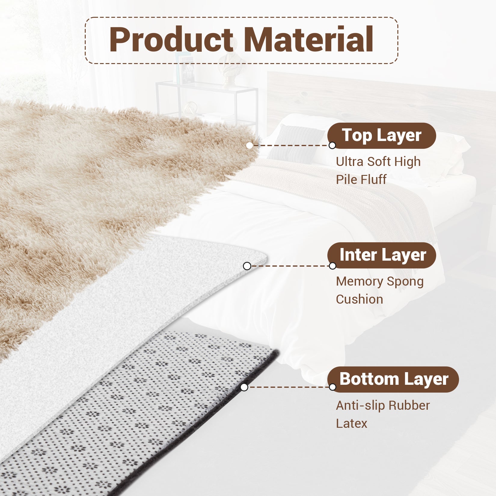 Garvee Fluffy & Sheepskin Light Coffee 8x10 Area Rugs for Bedroom Plush Rug Fuzzy Rug Living Room Rugs Non-Slip Rug for Living Room Bedroom Dining Room Office