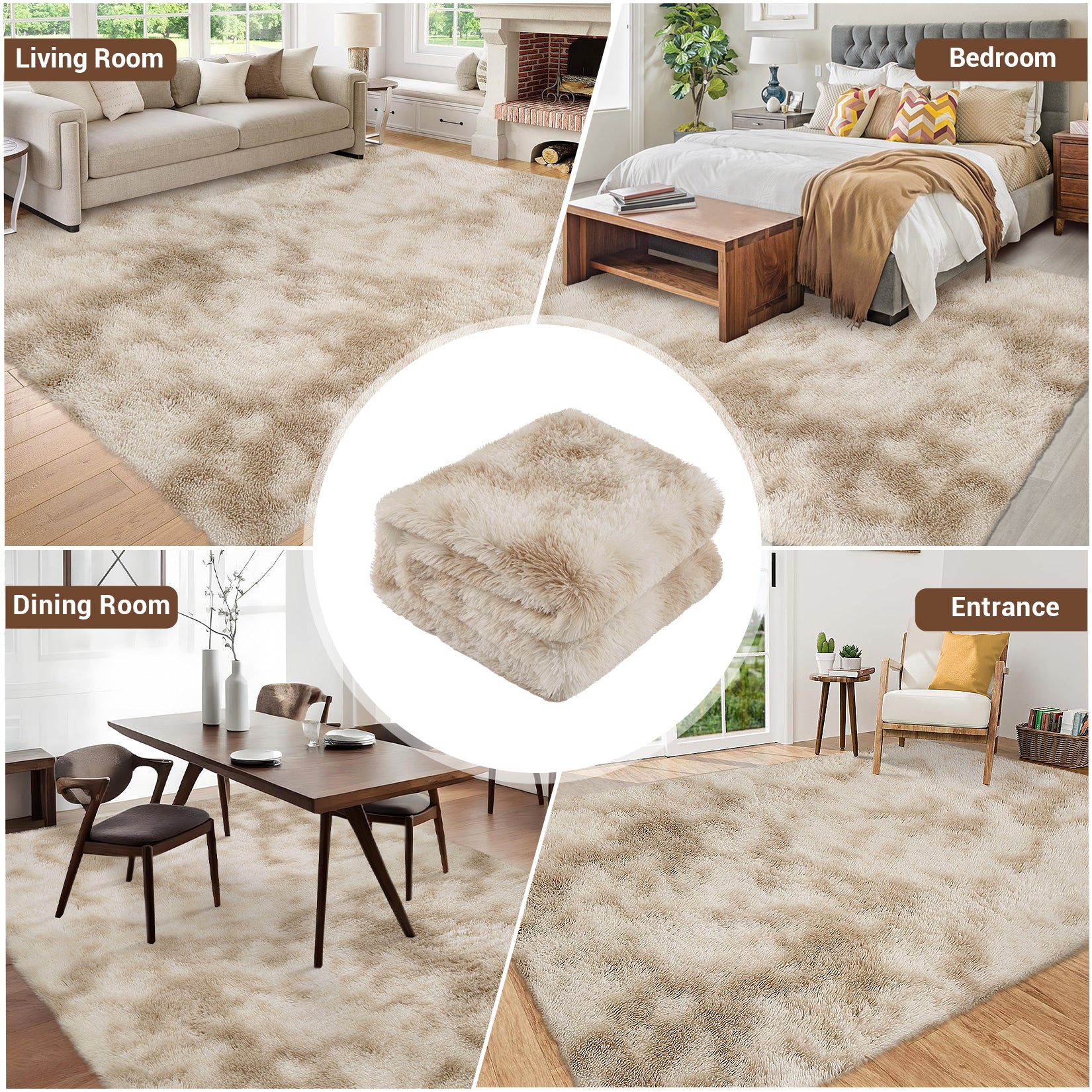 Garvee Fluffy & Sheepskin Light Coffee 8x10 Area Rugs for Bedroom Plush Rug Fuzzy Rug Living Room Rugs Non-Slip Rug for Living Room Bedroom Dining Room Office