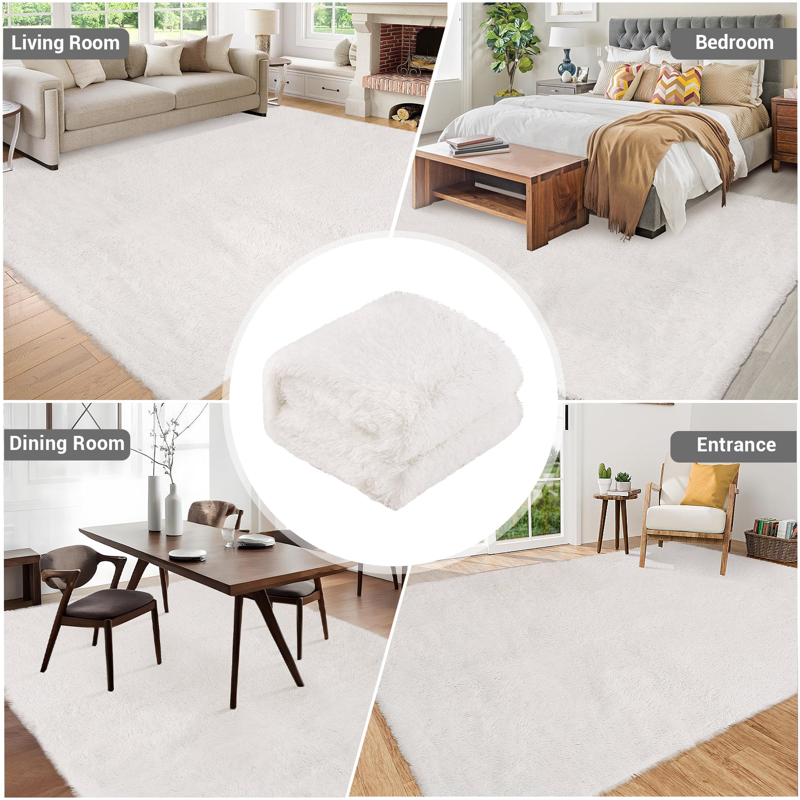 Garvee Fluffy & Sheepskin White 10x13 Area Rugs Extra Large Plush and Thick Faux Fur Shag Rug for Living Room Non-Slip Non-Shedding Accent Rug Carpet for Bedroom, Fuzzy Shaggy Rugs for Kids Nursery Dorm