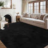 Garvee Fluffy Plush Shag 9x12 Area Rug | Washable Non-Slip Backing & Soft | Large Accent Rug for Living Room, Bedroom, Nursery Decor Black - Black