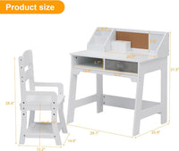 Garvee Kids Study Desk and Chair Set, Wood Writing Table with Storage Bins, Kids Study Desk with Bookshelf, Bulletin Board, Computer Desk for Boys Girls