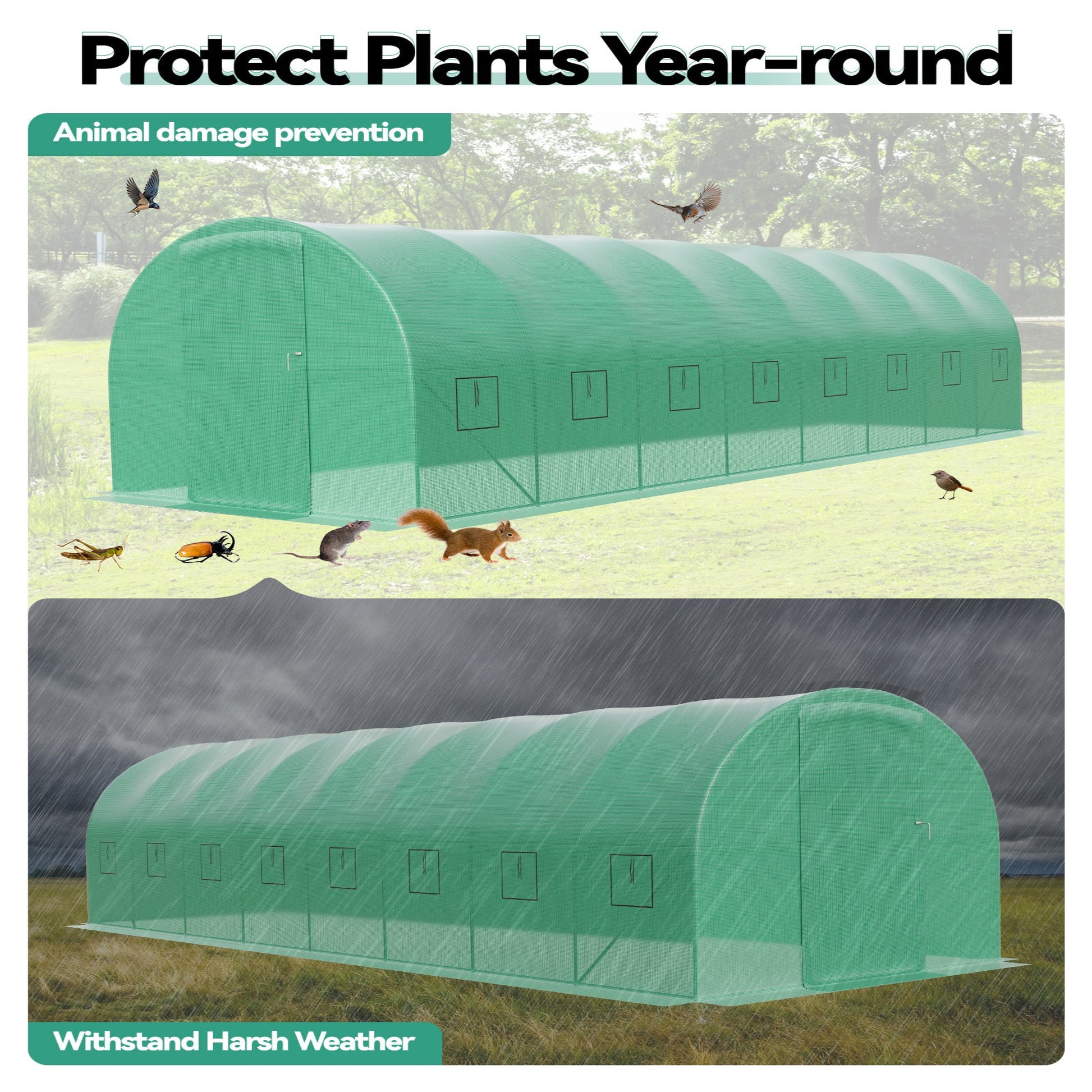 Garvee Greenhouse for Outdoor Plants Tie-Door-L Fully Enclosed Walk-In Kit Durable Material Pest & Rodent Resistant Ideal for Garden