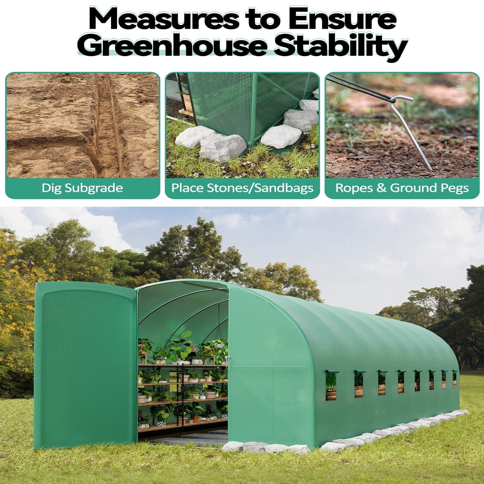 Garvee Greenhouse for Outdoor Plants Tie-Door-L Fully Enclosed Walk-In Kit Durable Material Pest & Rodent Resistant Ideal for Garden