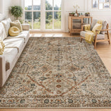 Garvee 10x13 Area Rugs for Living Room Washable, Soft Vintage Large Neutral Bedroom Rugs Boho Farmhouse Low Pile Non-Slip Indoor Carpet Rugs for Dining Room (Beige/Orange, 10'x13') - Beige/Orange