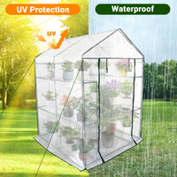 Garvee Spacious Walk-In Greenhouse for Outdoor Gardening – 6 Shelves, Sturdy Steel Frame, Roll-Up Zippered Door, Anchors & Ropes, Portable Plant House – Ideal for Patio, Backyard, Garden – White, 143×143×195cm
