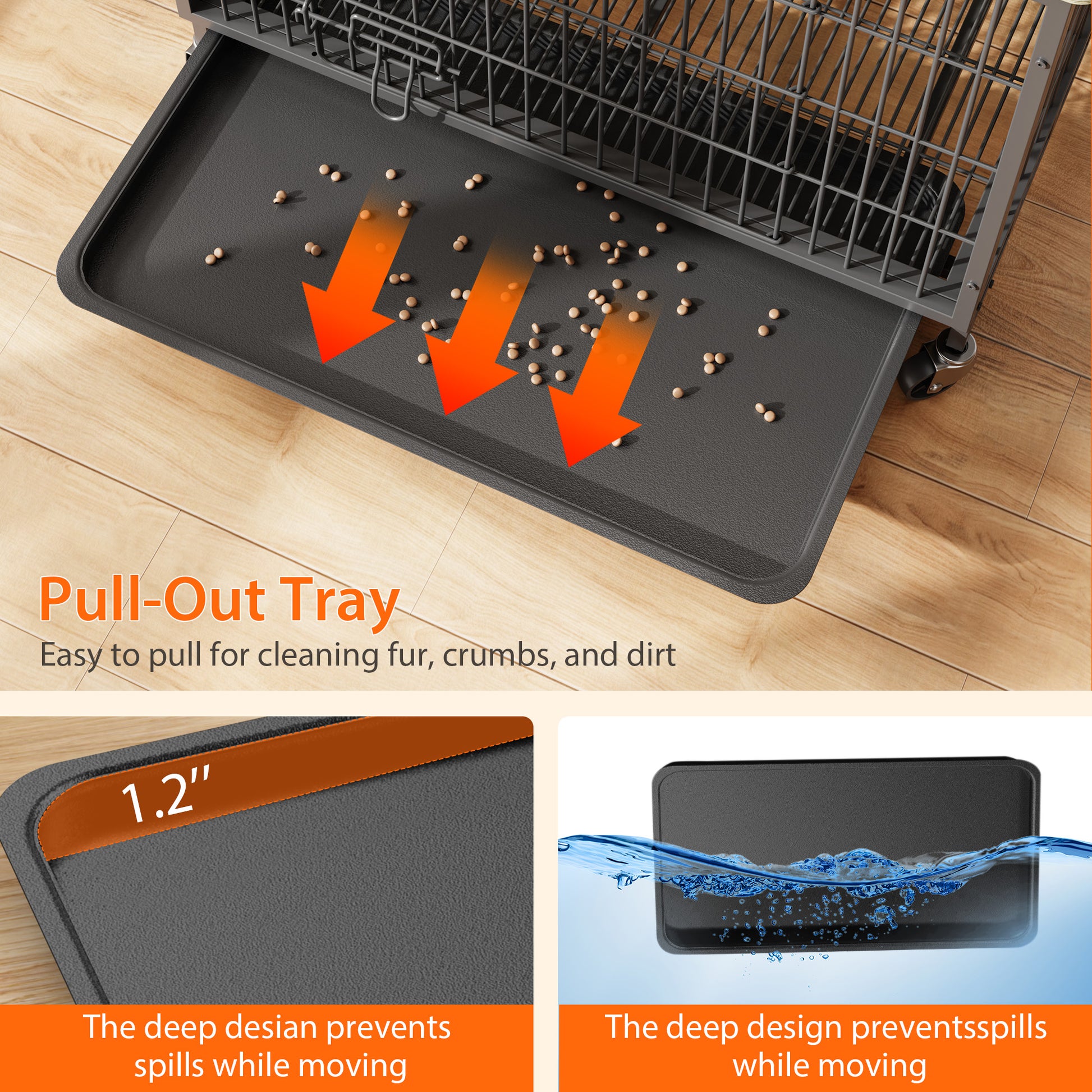 Garvee Dog Crate Furniture, Double Doors Wooden Dog Kennel Cage, 32.5" Indoor Dog Crate with Pull-Out Tray & Removable Wheels, Decorative End Table Pet House Chew-Resistant for Medium Dog, Grey