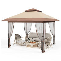 Garvee 10'x10' Instant Pop-Up Gazebo Canopy Tent - Waterproof UV Protection, Mosquito Net & Curtains, Heavy-Duty Steel Frame for Patio, Backyard, Khaki/Brown