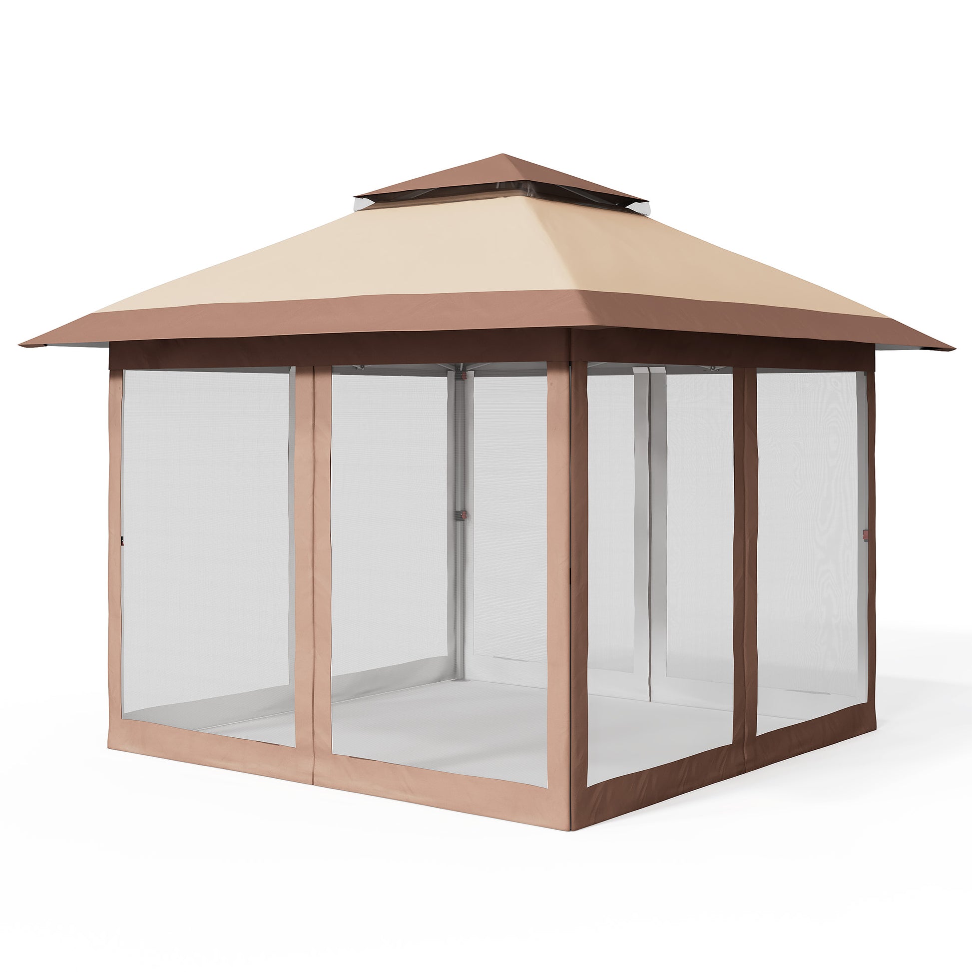 Garvee 10'x10' Instant Pop-Up Gazebo Canopy Tent - Waterproof UV Protection, Mosquito Net & Curtains, Heavy-Duty Steel Frame for Patio, Backyard, Khaki/Brown