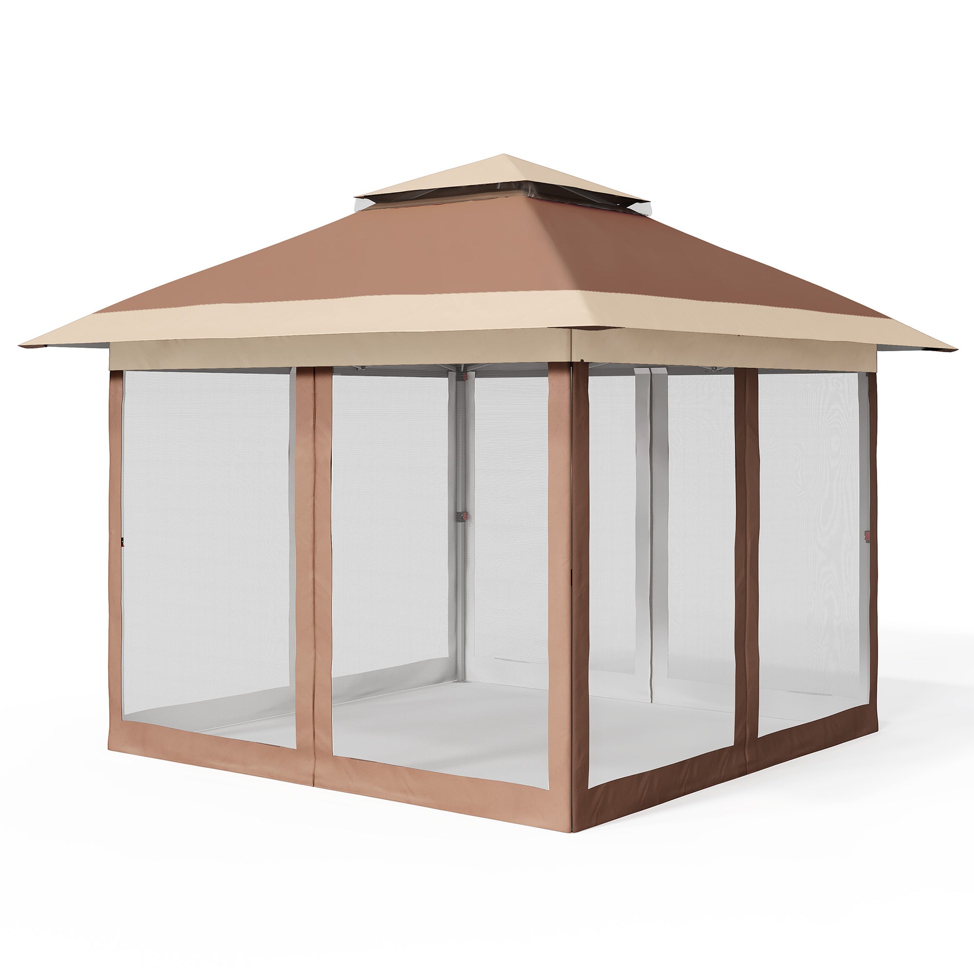 Garvee 10'x10' Instant Pop Up Gazebo Canopy Tent - Waterproof & UV Protection with Mosquito Net & Curtains - Heavy Duty Steel Frame for Patio, Backyard, Camping, Brown&Khaki