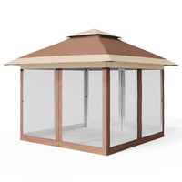 Garvee 10'x10' Instant Pop Up Gazebo Canopy Tent - Waterproof & UV Protection with Mosquito Net & Curtains - Heavy Duty Steel Frame for Patio, Backyard, Camping, Brown&Khaki