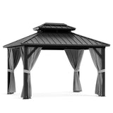 Garvee 10'x12' Outdoor Patio Gazebo with Aluminum Alloy Iron Plate Double Roof Eaves Galvanized Sheet for Backyard Lawn Deck Grey - Grey