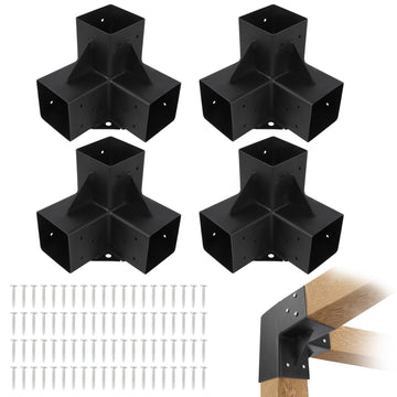 Garvee 4PC Heavy Duty 3-Way Steel Pergola Brackets Kit for 6"x6" Lumber (Inner 5.6"x5.6") - Corner Brackets for Gazebo, Patio Pergolas, Black