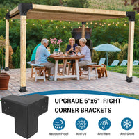 Garvee 4PC Heavy Duty 3-Way Steel Pergola Brackets Kit for 6"x6" Lumber (Inner 5.6"x5.6") - Corner Brackets for Gazebo, Patio Pergolas, Black