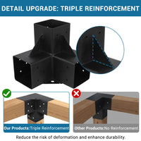 Garvee 4PC Heavy Duty 3-Way Steel Pergola Brackets Kit for 6"x6" Lumber (Inner 5.6"x5.6") - Corner Brackets for Gazebo, Patio Pergolas, Black