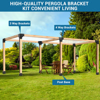 Garvee 4PC Heavy Duty 3-Way Steel Pergola Brackets Kit for 6"x6" Lumber (Inner 5.6"x5.6") - Corner Brackets for Gazebo, Patio Pergolas, Black