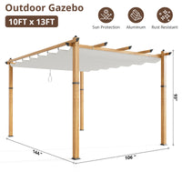Garvee 10′ X 13′ Wood-Grain Aluminum Pergola with Retractable Canopy UV50+ Sun Protection for Backyard Patio Porch Grape Trellis,Beige