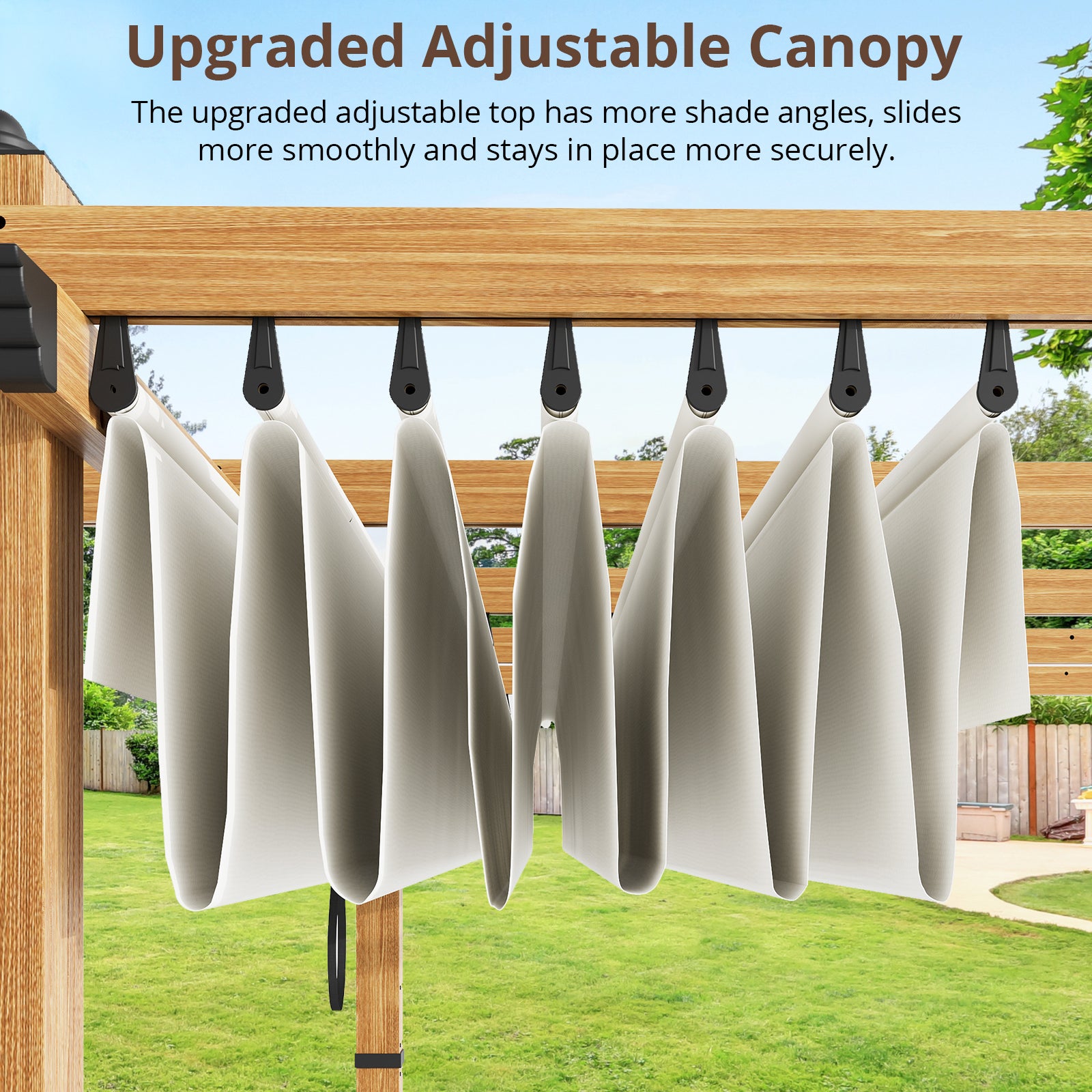 Garvee 10′ X 13′ Wood-Grain Aluminum Pergola with Retractable Canopy UV50+ Sun Protection for Backyard Patio Porch Grape Trellis,Beige