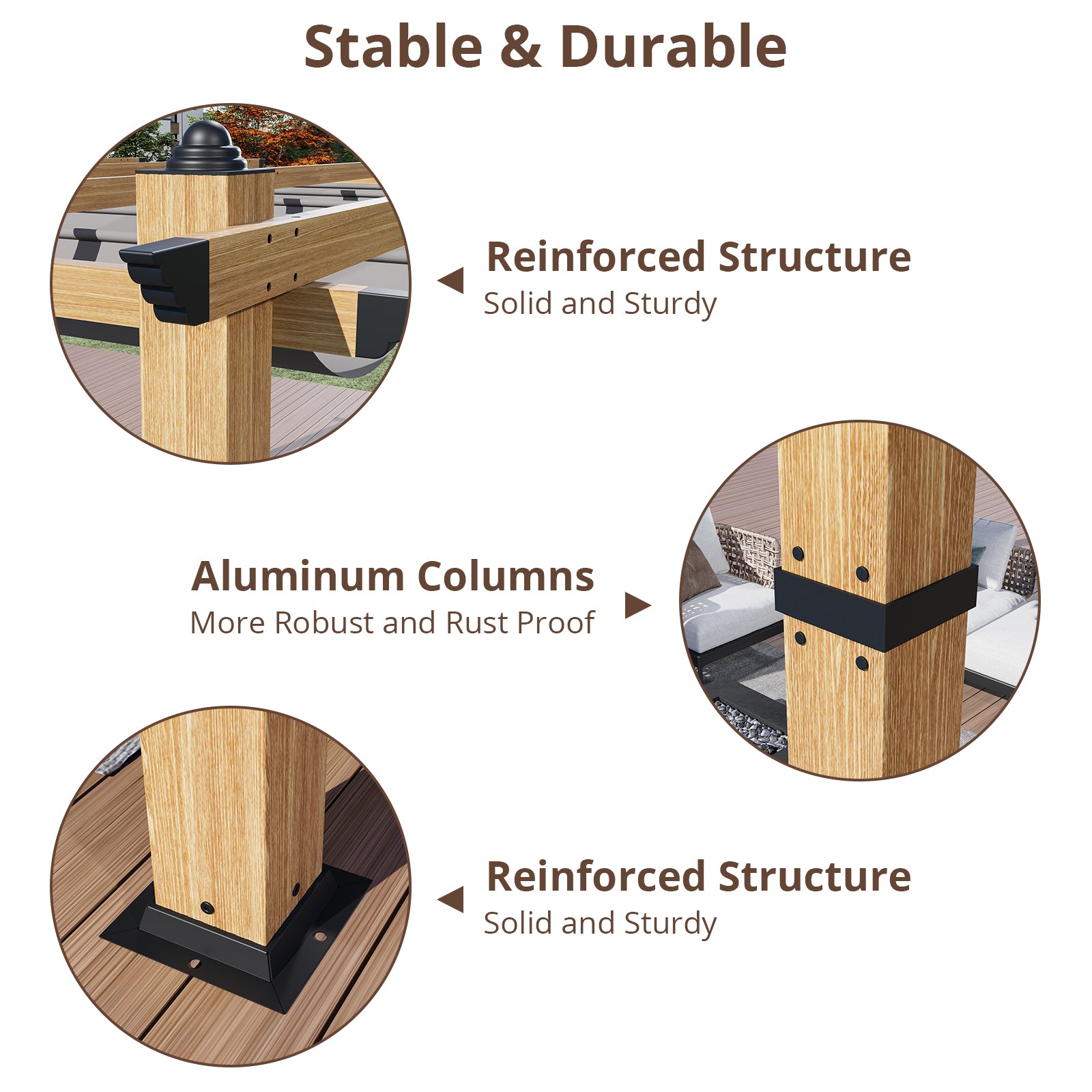 Garvee 10′ X 13′ Wood-Grain Aluminum Pergola with Retractable Canopy UV50+ Sun Protection for Backyard Patio Porch Grape Trellis,Grey