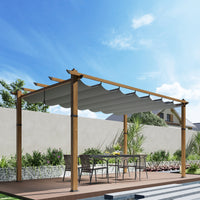 Garvee 10′ X 13′ Wood-Grain Aluminum Pergola with Retractable Canopy UV50+ Sun Protection for Backyard Patio Porch Grape Trellis,Grey