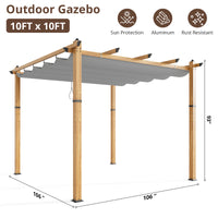 Garvee 10′ X 10′ Wood-Grain Aluminum Pergola with Retractable Canopy UV50+ Sun Protection for Backyard Patio Porch Grape Trellis,Grey