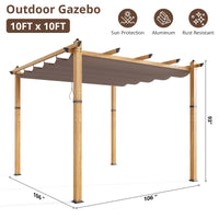 Garvee 10′ X 10′ Wood-Grain Aluminum Pergola with Retractable Canopy for Backyard Patio Porch Grape Trellis,Khaki