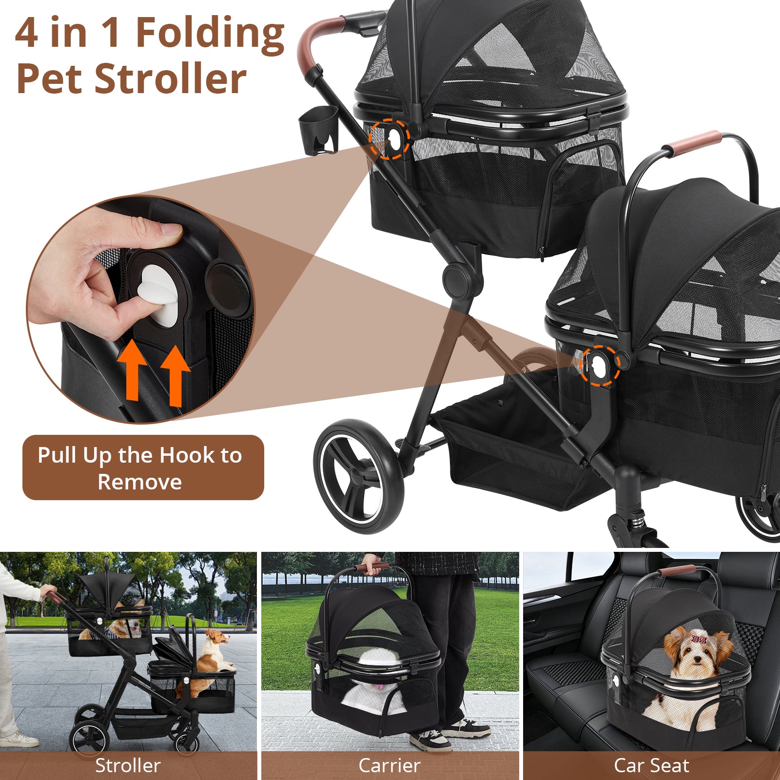 double stroller with carrier Garvee Double Pet Stroller with 2 Detachable Carriers, 4 Wheels Dog St