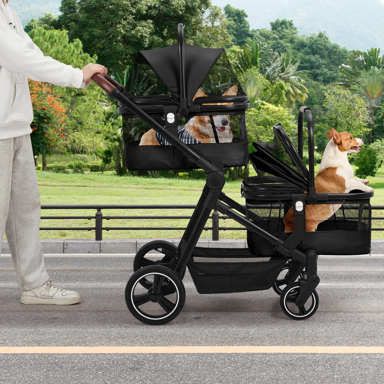 double pet stroller walmart Garvee Double Pet Stroller with 2 Detachable Carriers, 4 Wheels Dog St