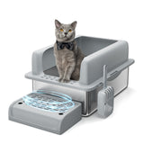 Garvee Extra Large Stainless Steel Cat Litter Box, XL Enclosed Litter Box with Lid for Big Cats, High Sided Metal Litter Box, Anti Leakage, Easy Clean and Odorless, Includes Scoop and Footboard - Dark Grey