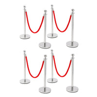 Garvee 6 Pcs Silver Stanchions Posts, Stainless Steel Stanchion with 6.6ft Red Velvet Rope, Crowd Control Barriers with Ball Top and Fillable Concrete Base for Party Supplies