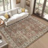 Garvee 9x12 Area Rugs for Living Room Washable, Soft Vintage Large Bedroom Rugs Boho Farmhouse Low Pile Non-Slip Indoor Carpet Rugs for Bedroom Dining Room (Orange, 9'x12') - Orange