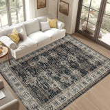 Garvee Area Rugs 5x7 Washable, Soft Vintage Large Bedroom Rugs, Boho Farmhouse Low Pile Non-Slip Indoor Throw Carpet Rugs for Living Room Dining Room (Black, 5'x7') - Black