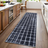 Garvee Runner Rug 2x6 Non-Slip Washable Low-Pile Checkered Braided Geometric Print Indoor Blue - Blue