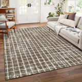 Garvee 5x7 Area Rugs Non-Slip Washable Low-Pile Checkered Braided Geometric Print for Living Room Bedroom Nursery Kitchen Dining Indoor Use Khaki Brown - Tan
