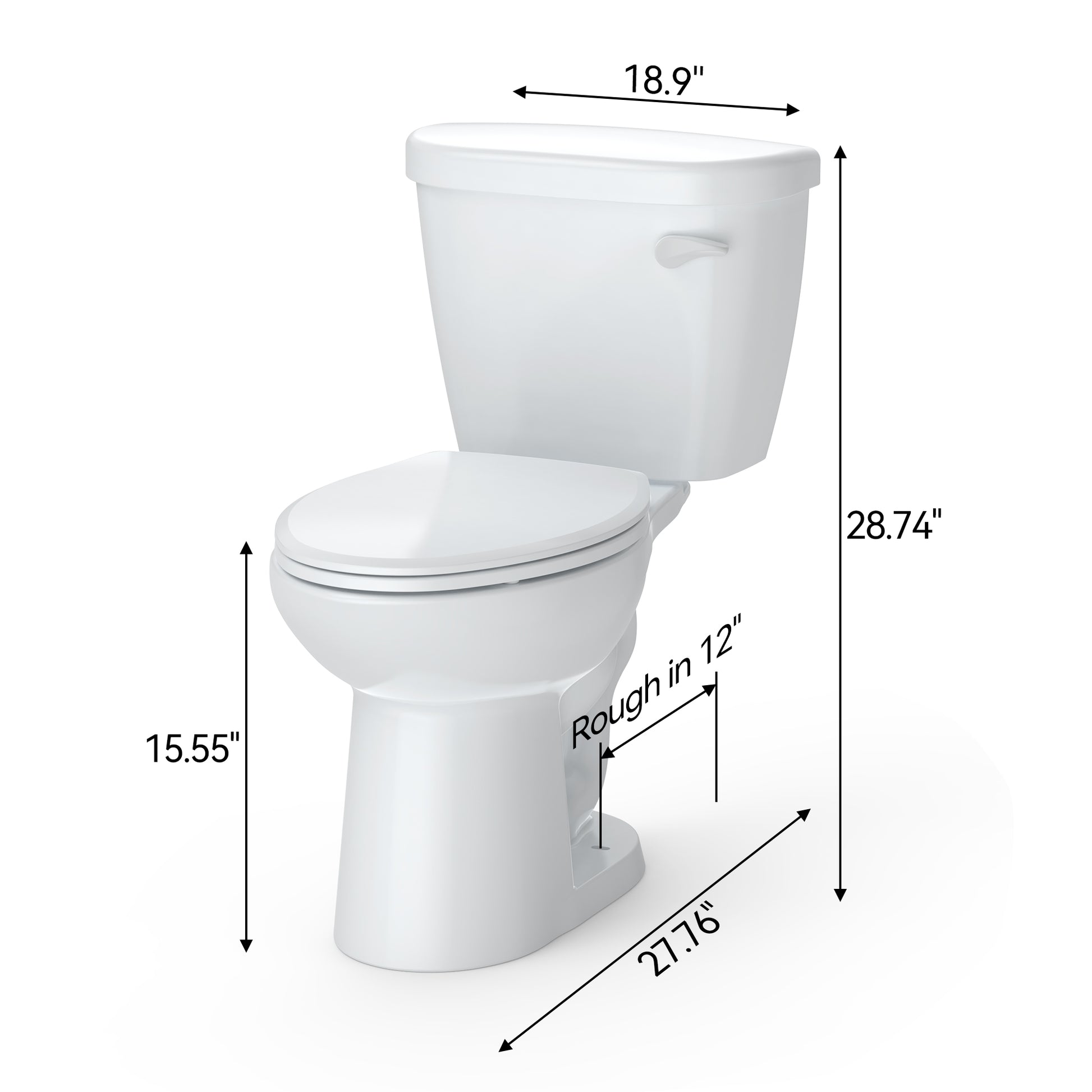Garvee Two-Piece Elongated Toilet, 1.28 GPF Powerful Single Flush Toilet, 15.5" Universal Height Toilet with 19" Extra Long Bowl & Soft Close Seat, 12 Inch Rough In Bathroom Toilet