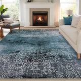Garvee Large Rug 9x12 Washable Area Rug Living Room Rug Distressed Medallion Rug, Ombre Rug, Stain Resistant Soft Rug Non Slip, Decorative Brown Rug for Bedroom, Office - Brown & Green